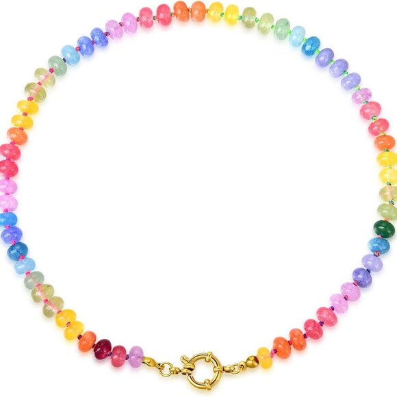 Beaded Gemstone Necklace Womens Boho Choker Rainbow Handmade Jewelry Gift